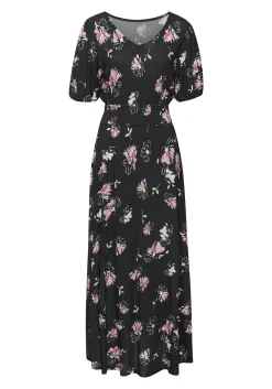 Strandkleider|Vivance Maxikleid schwarz-mauvebedruckt