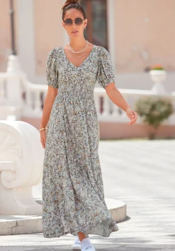 Strandkleider|Kleider|Vivance Maxikleid grau-bedruckt