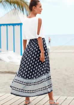 Strandmode|Vivance Maxirock blau-bedruckt