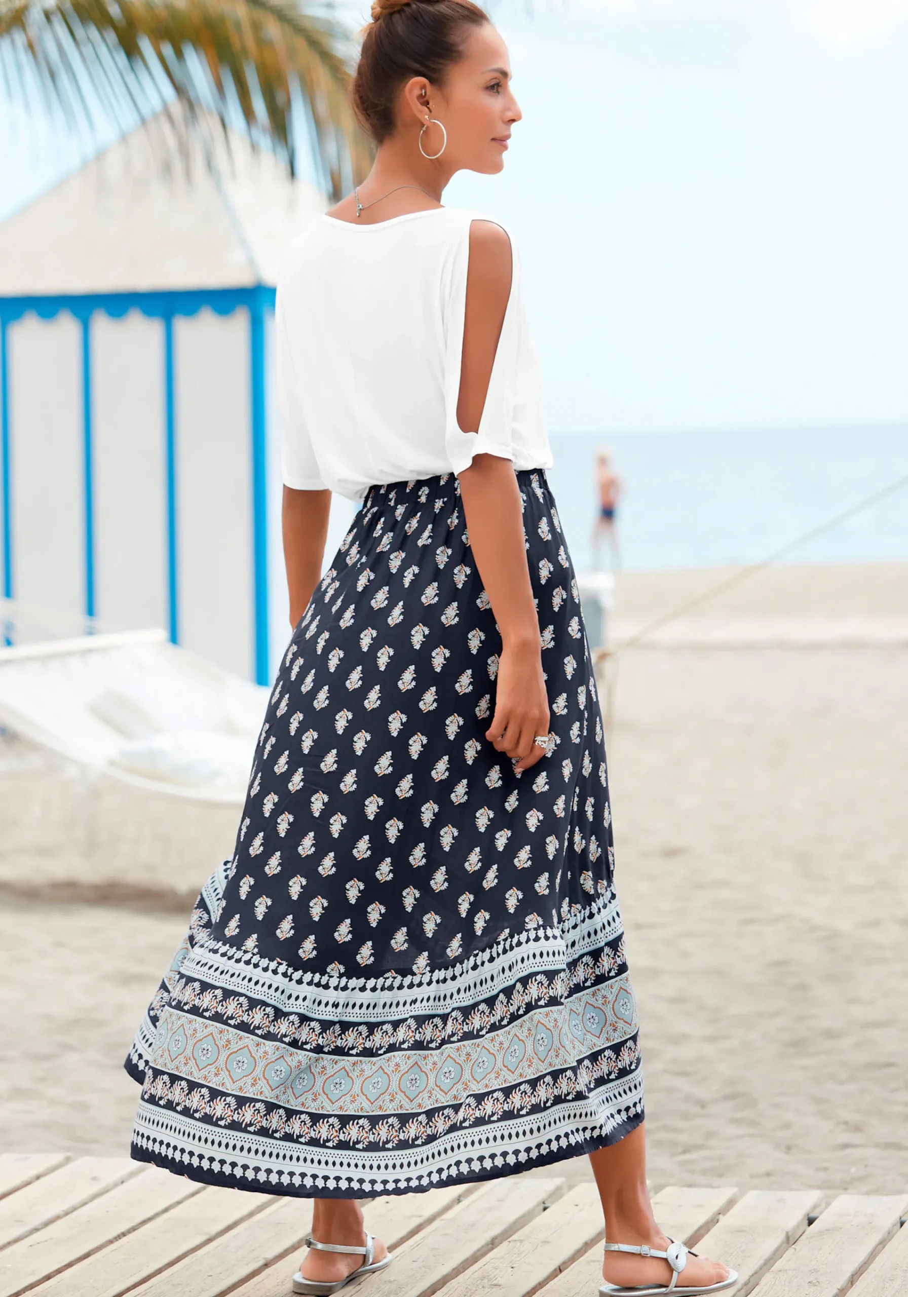 Strandmode|Vivance Maxirock blau-bedruckt