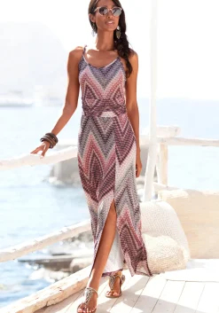 Strandkleider|Kleider|LASCANA Midikleid sand-bordeaux