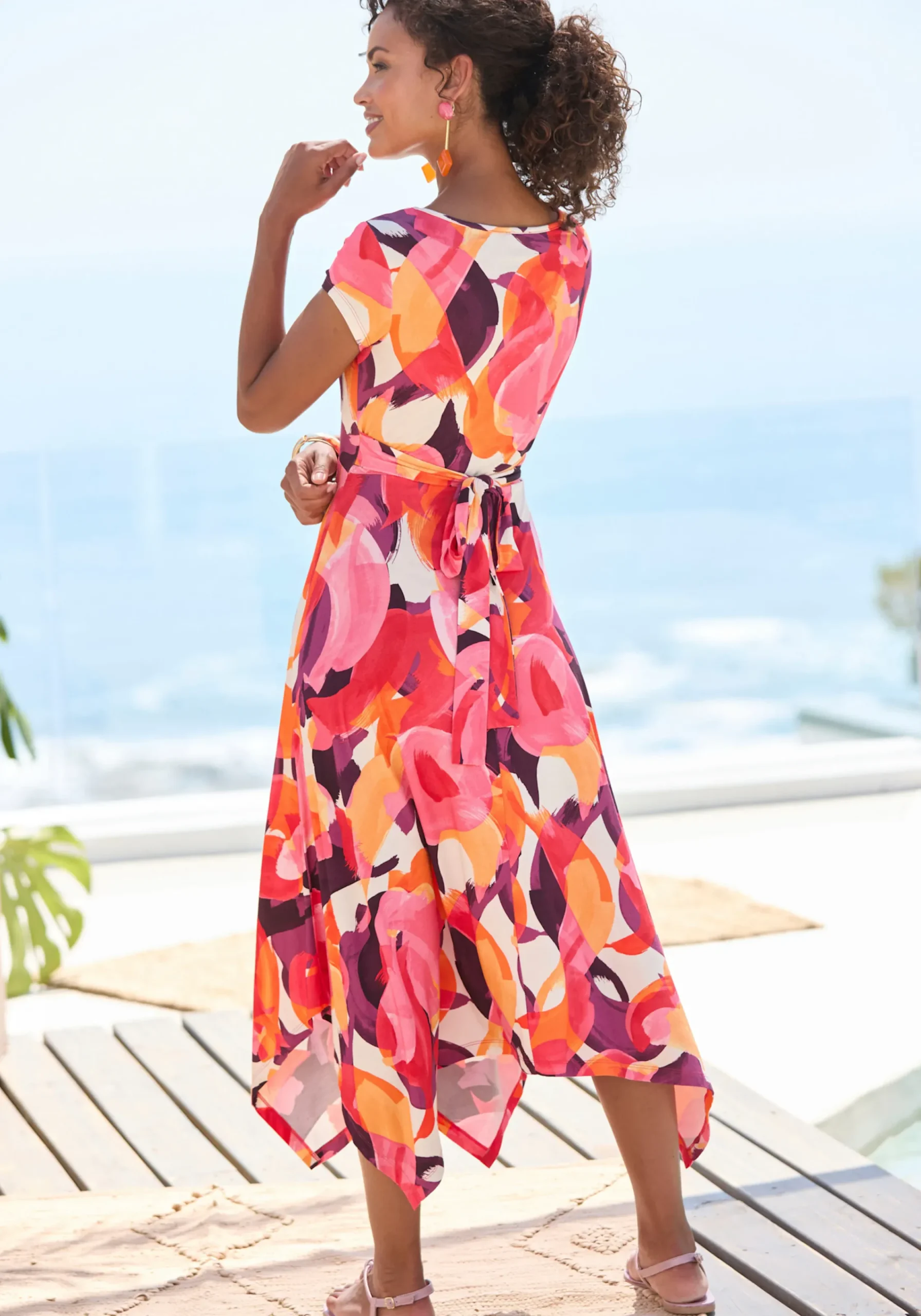 Strandkleider|Vivance Midikleid rot-lila-pinkbedruckt