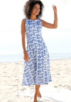 Strandkleider|Beachtime Midikleid blau-creme-bedruckt