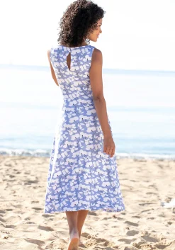 Strandkleider|Beachtime Midikleid blau-creme-bedruckt