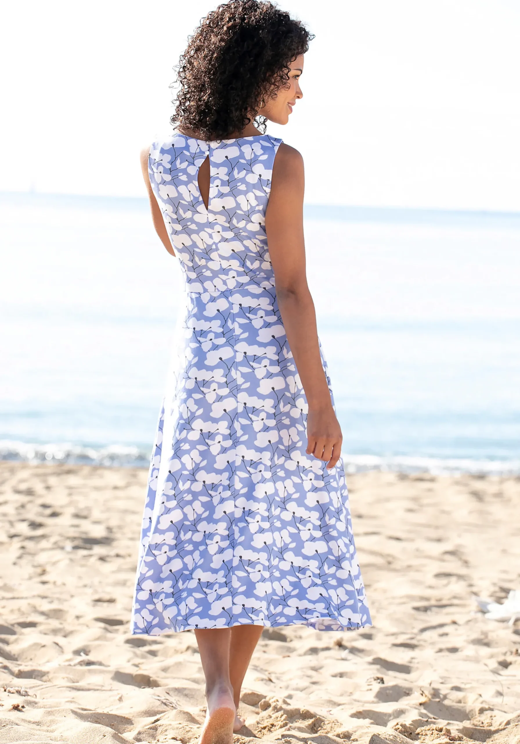 Strandkleider|Beachtime Midikleid blau-creme-bedruckt