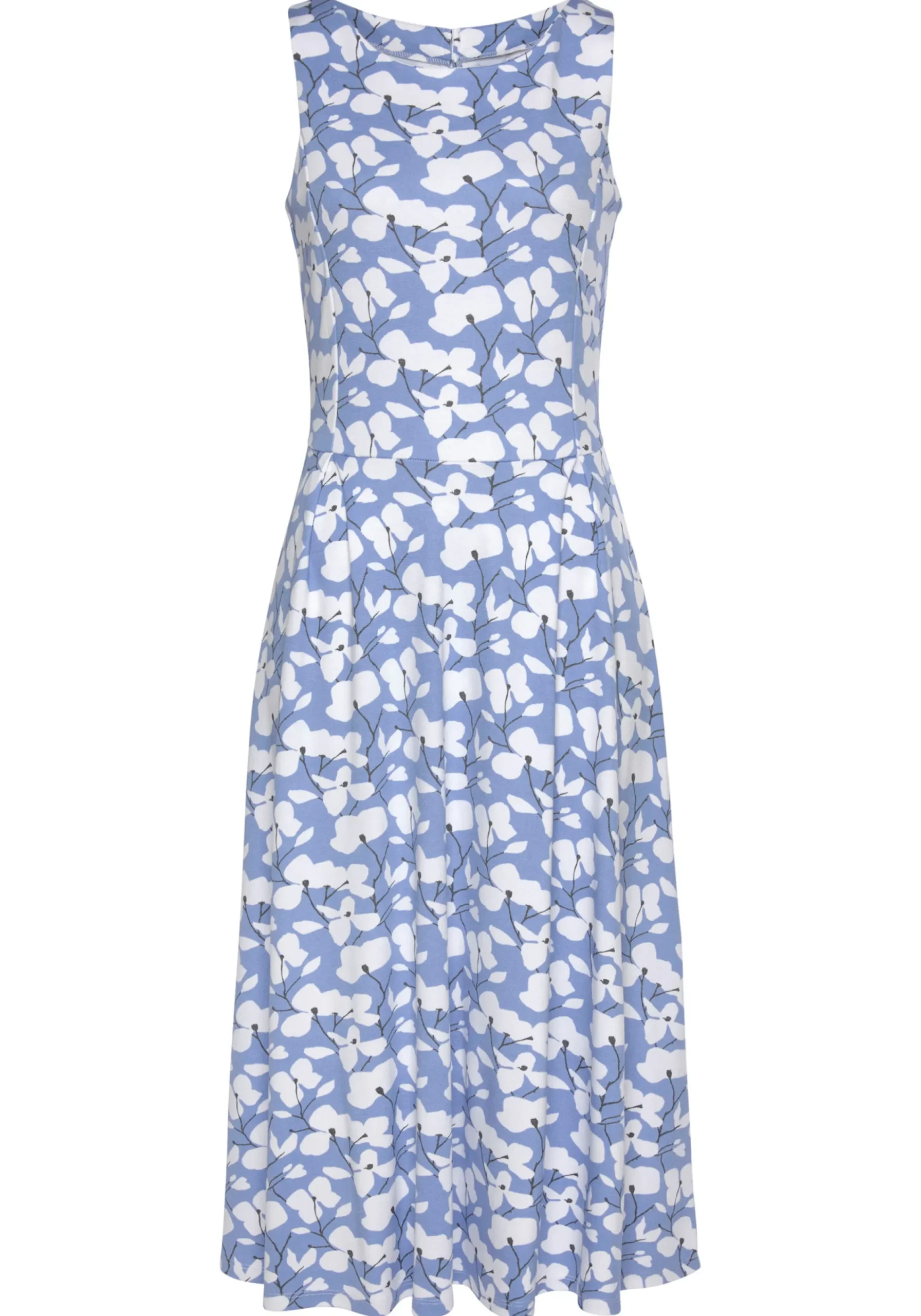 Strandkleider|Beachtime Midikleid blau-creme-bedruckt