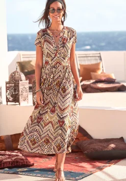 Strandkleider|LASCANA Midikleid braun-bedruckt