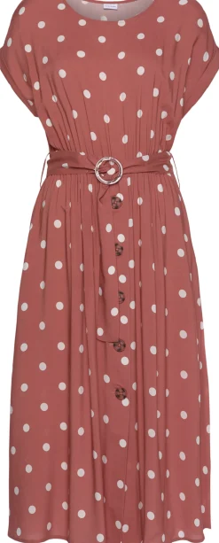 Kleider|LASCANA Midikleid marsala-creme-bedruckt