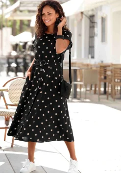 Strandkleider|Kleider|LASCANA Midikleid schwarz-sand-bedruckt
