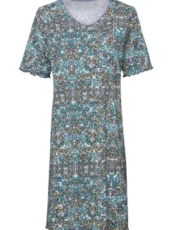 Nachtwäsche| Nachthemd im Muster-Dessin blau-bedruckt