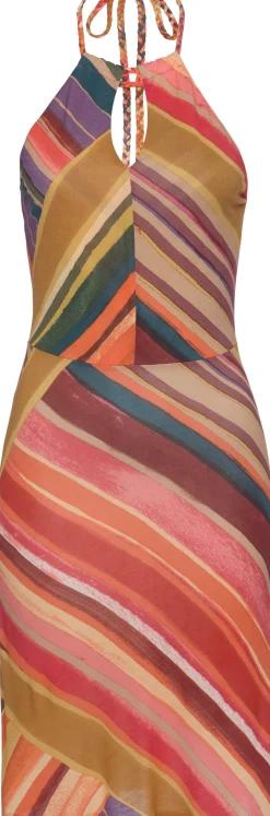 Kleider|LASCANA Neckholderkleid orange-gestreift