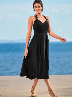Abendkleider|Kleider|heine Neckholderkleid mit Blütenapplikation schwarz