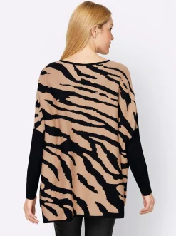 Pullover|heine Oversize-Pullover mit Animal-Print schwarz-beige-gemustert