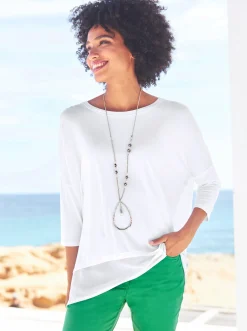 Strandmode|Shirts|heine Oversize-Shirt mit Chiffon-Saum weiß