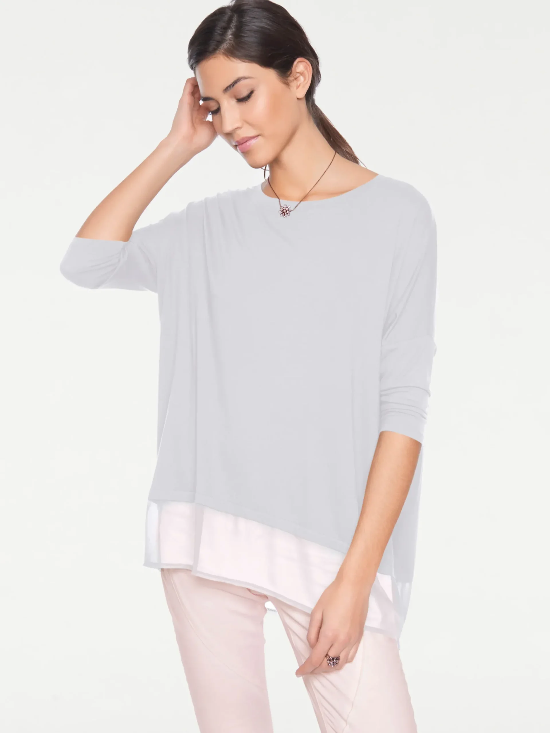 Strandmode|Shirts|heine Oversize-Shirt mit Chiffon-Saum weiß