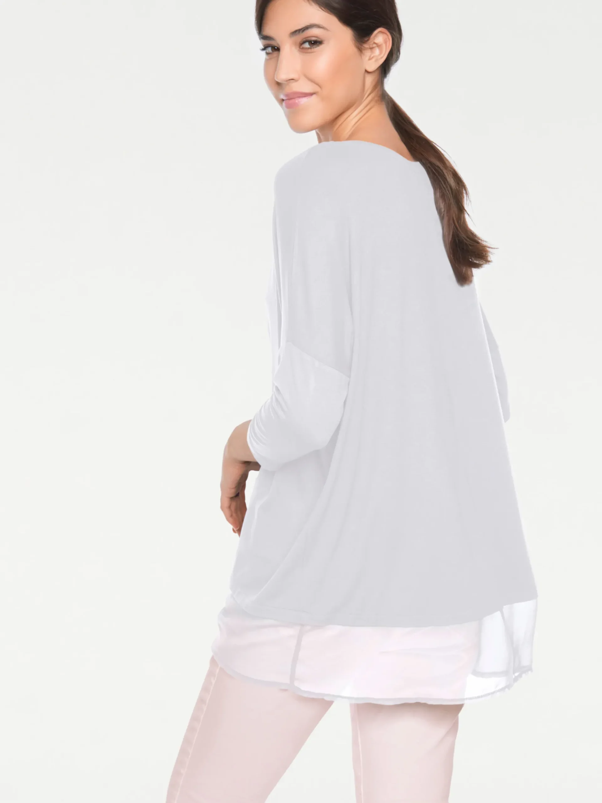 Strandmode|Shirts|heine Oversize-Shirt mit Chiffon-Saum weiß