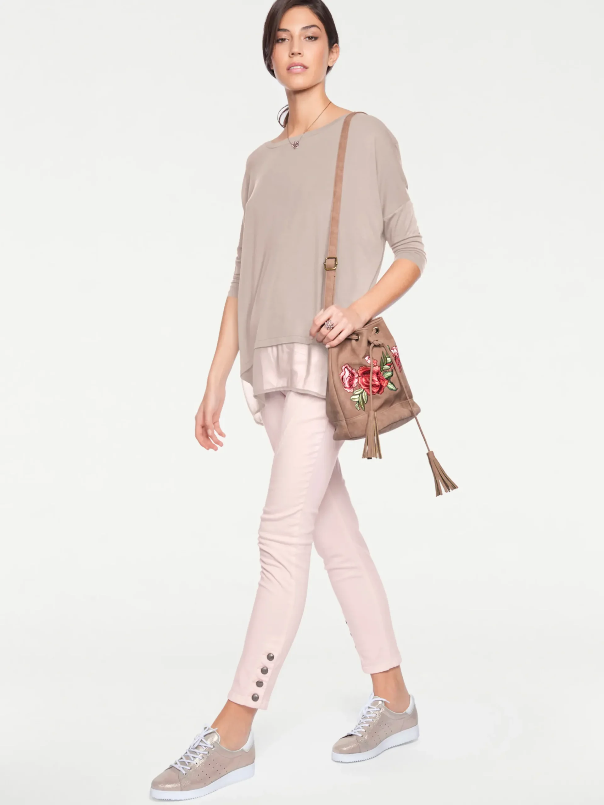 Strandmode|heine Oversize-Shirt mit Chiffon-Saum puder