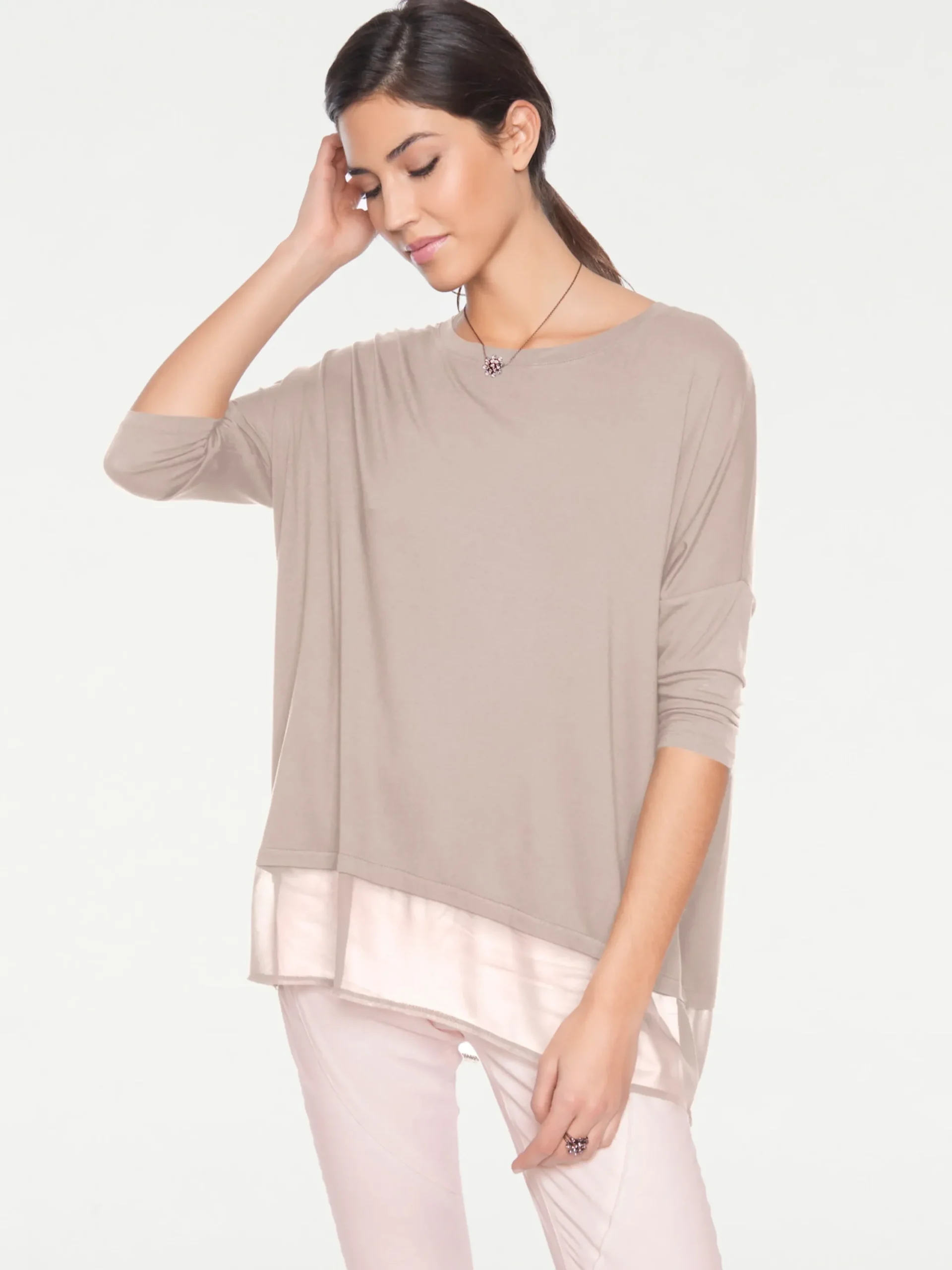 Strandmode|heine Oversize-Shirt mit Chiffon-Saum puder