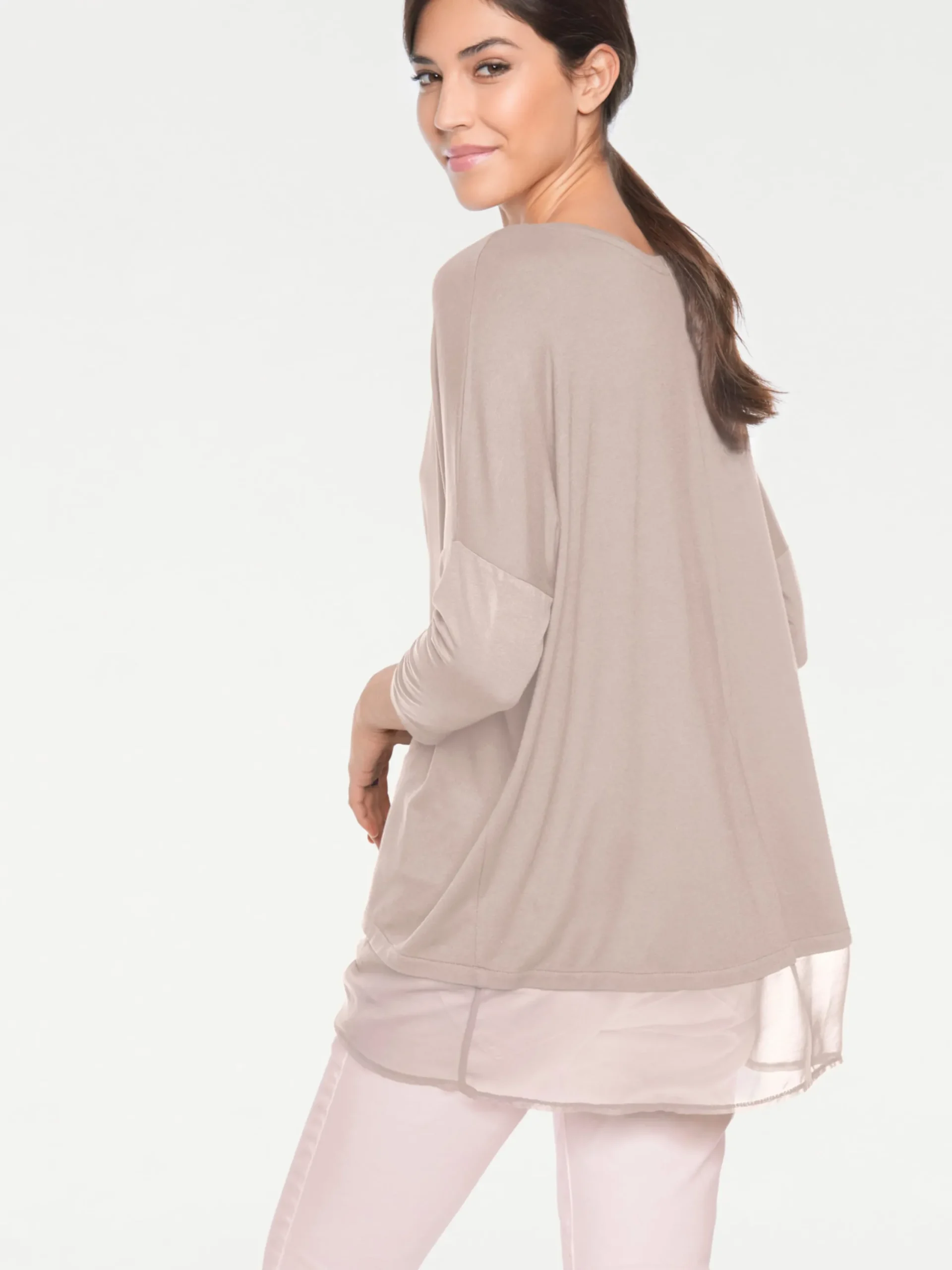Strandmode|heine Oversize-Shirt mit Chiffon-Saum puder