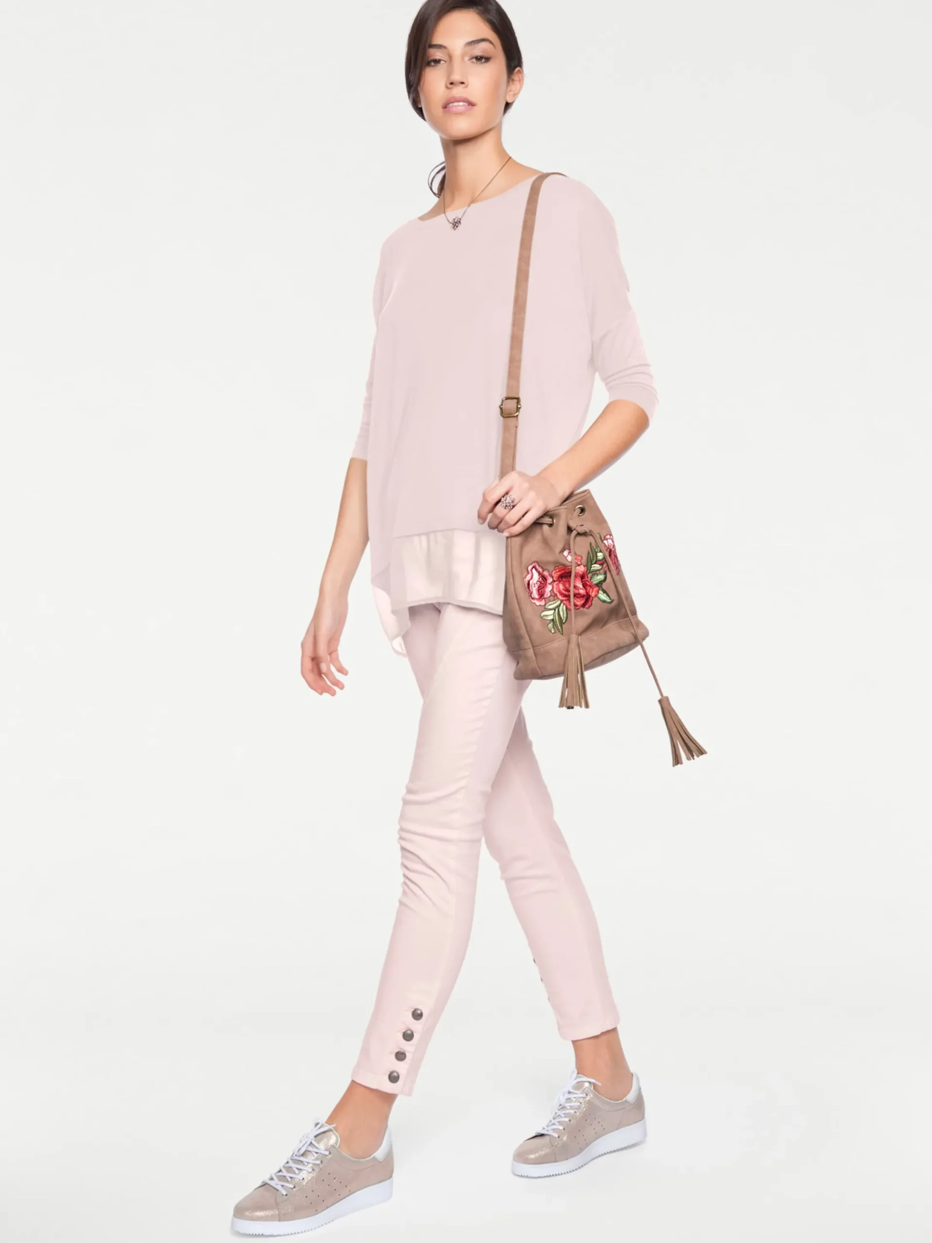 Strandmode|Shirts|heine Oversize-Shirt mit Chiffon-Saum rosé