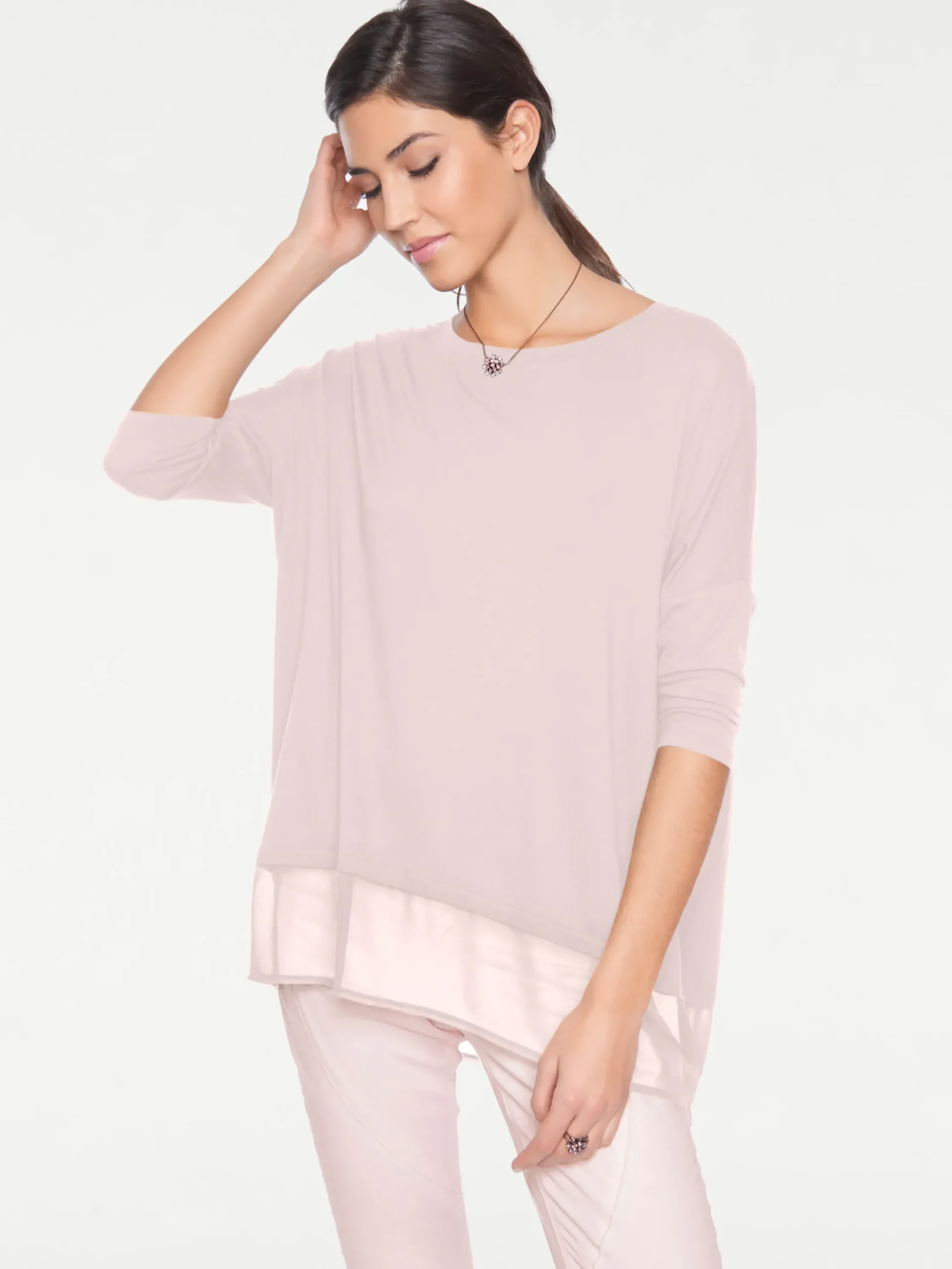 Strandmode|Shirts|heine Oversize-Shirt mit Chiffon-Saum rosé