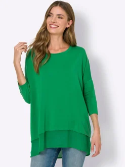 Strandmode|Shirts|heine Oversize-Shirt mit Chiffon-Saum grasgrün