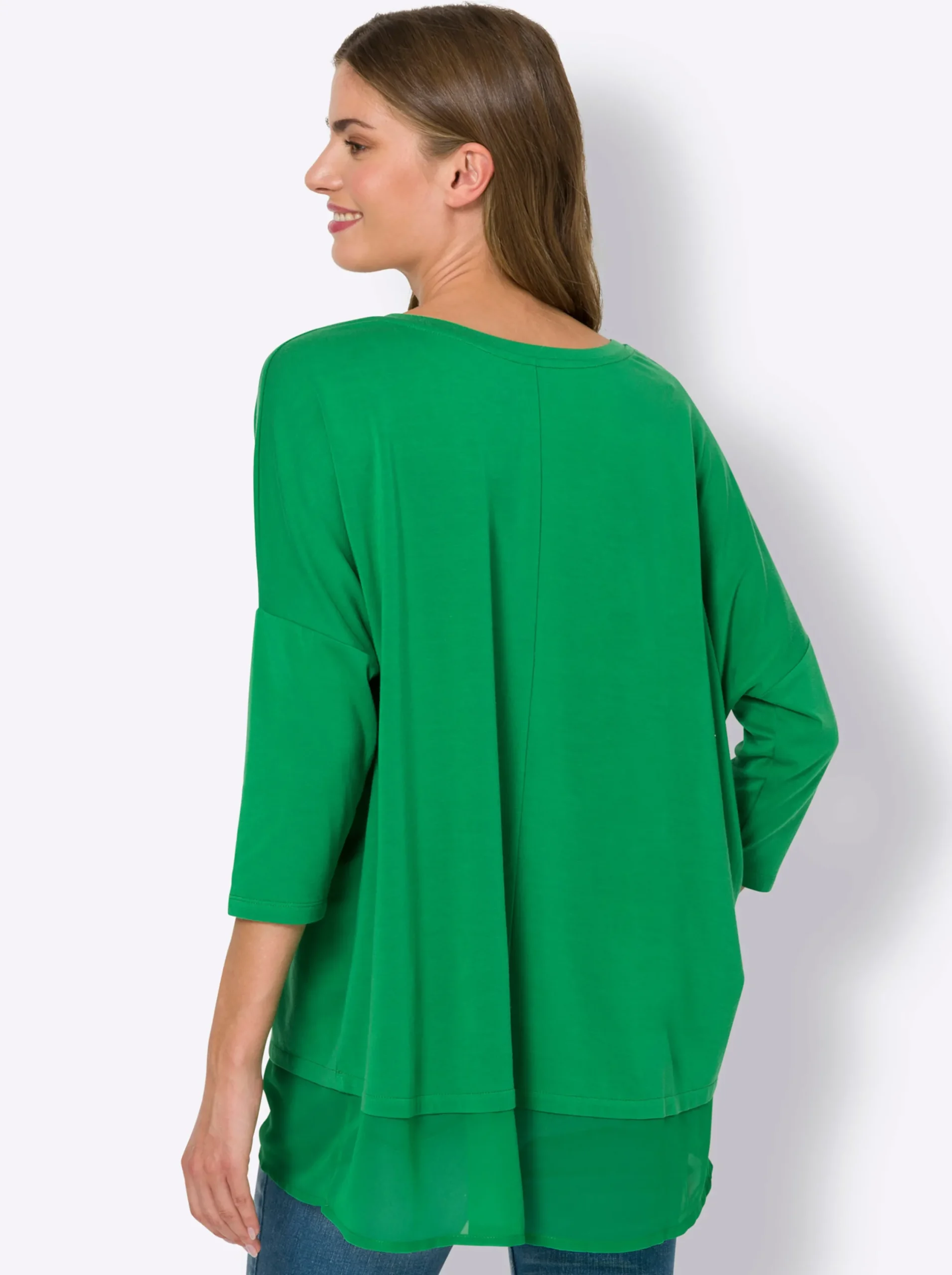 Strandmode|Shirts|heine Oversize-Shirt mit Chiffon-Saum grasgrün