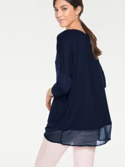 Shirts|heine Oversize-Shirt mit Chiffon-Saum marine