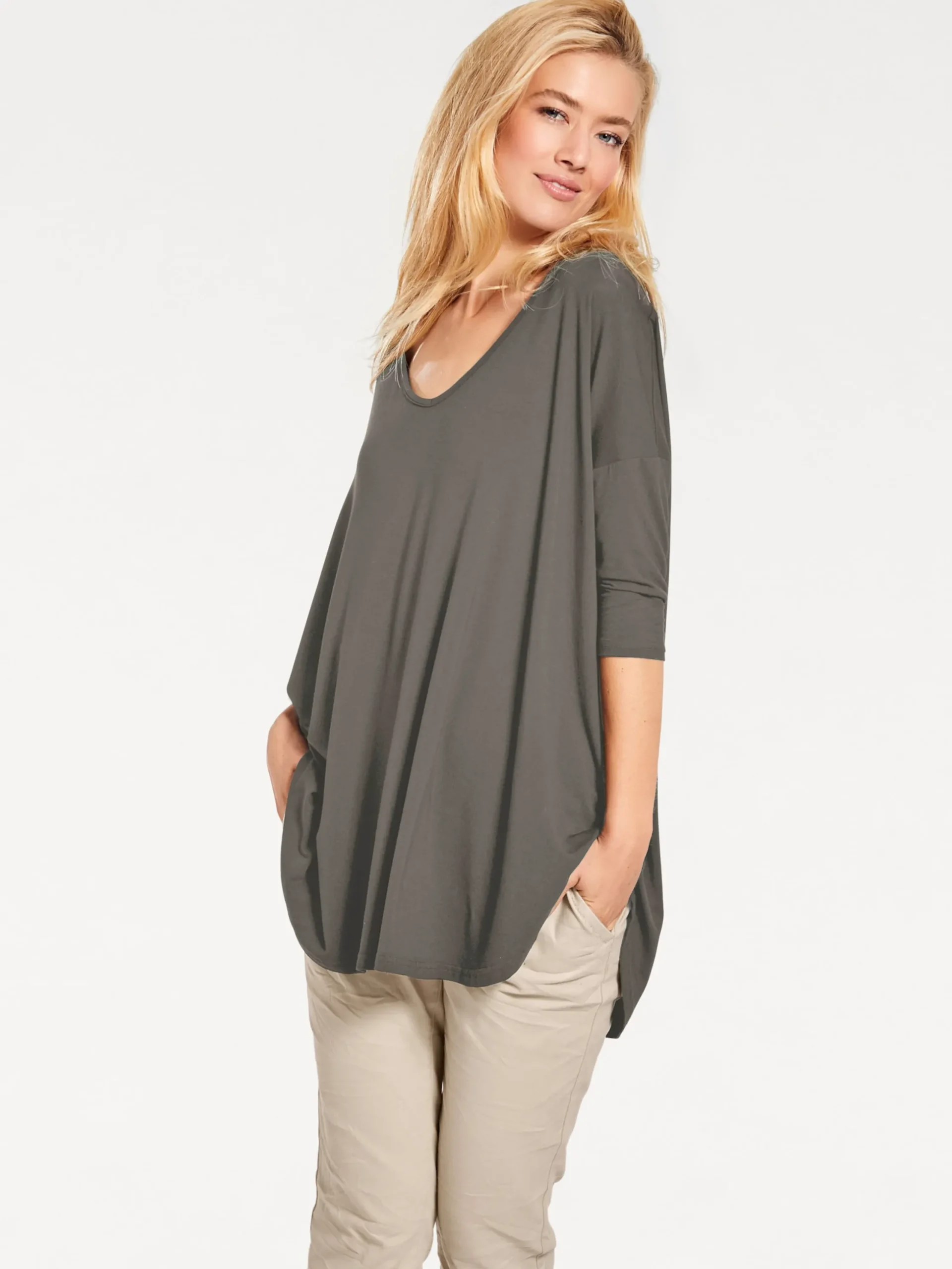 Strandmode|heine Oversize-Shirt mit Kaschier-Effekt taupe