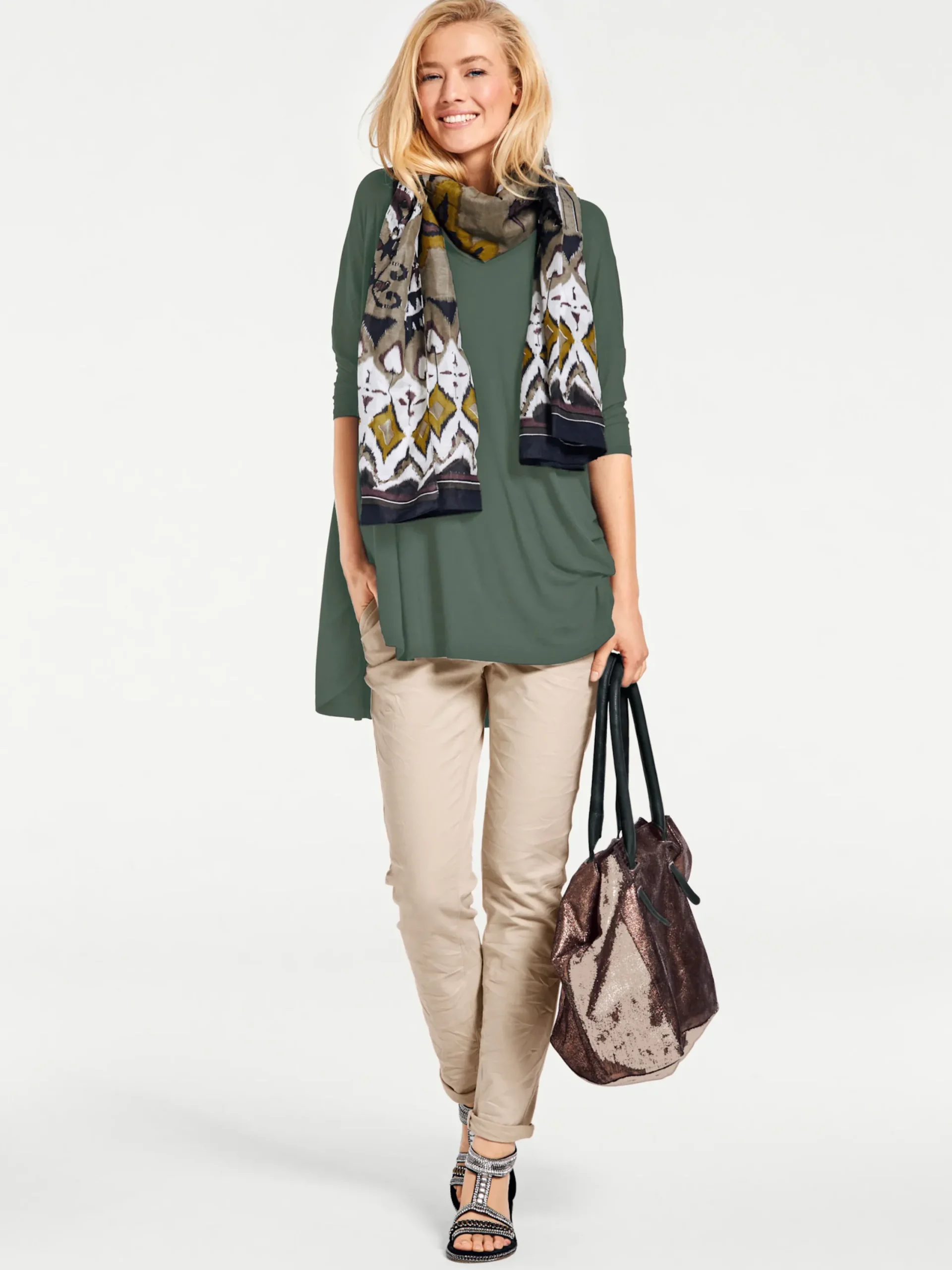 Basics|Shirts|heine Oversize-Shirt mit Kaschier-Effekt schilfgrün