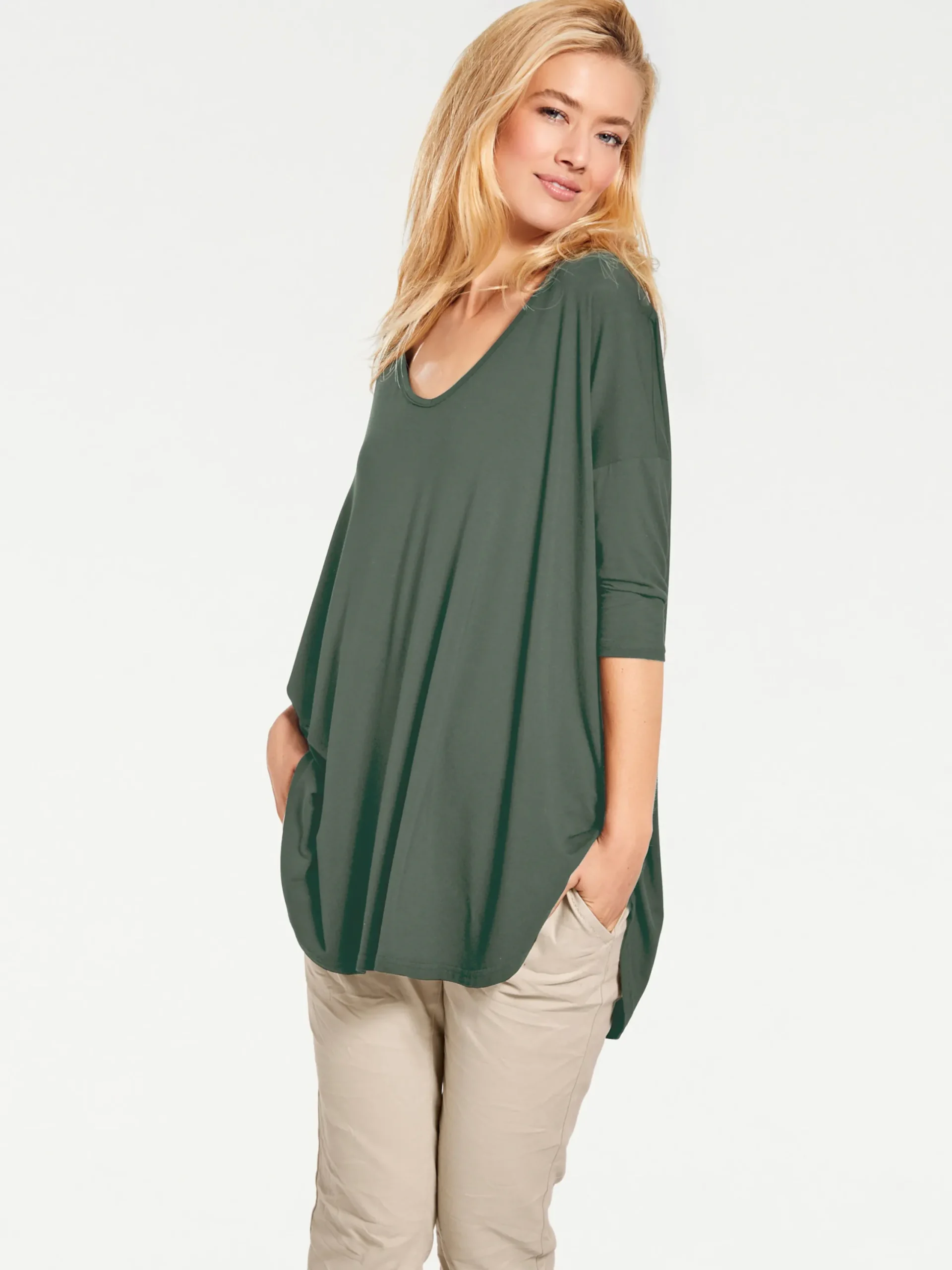 Basics|Shirts|heine Oversize-Shirt mit Kaschier-Effekt schilfgrün