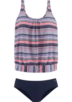 Tankinis|s.Oliver Oversize-Tankini blau-rosa-bedruckt