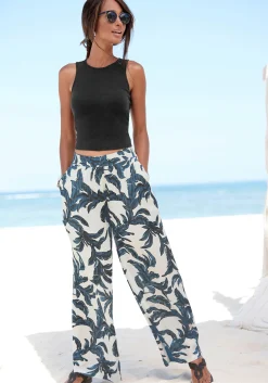 Strandmode|Hosen|s.Oliver Palazzohose sand-schwarzbedruckt