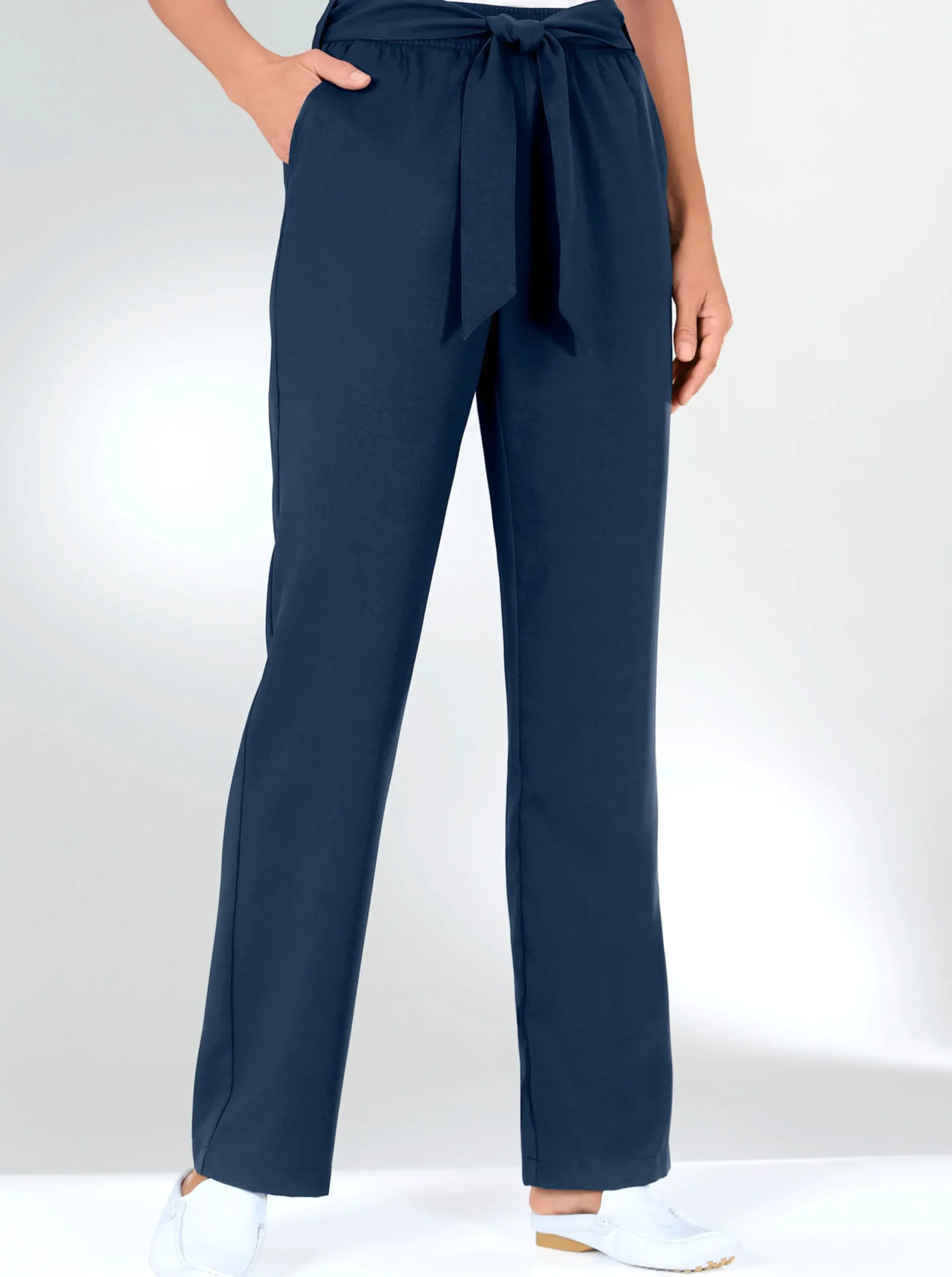 Hosen| Palazzohose mit Bindegürtel marine