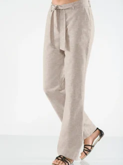 Hosen| Palazzohose mit Bindegürtel beige