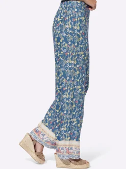 Hosen|heine Palazzohose mit Floral-Print jeansblau-zitrone-bedruckt