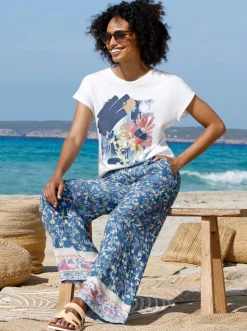 Hosen|heine Palazzohose mit Floral-Print jeansblau-zitrone-bedruckt