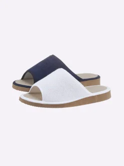 Hausschuhe| Pantoffel weiß+marine