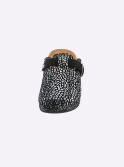 Hausschuhe|Mubb Pantoffel schwarz-silberfarben