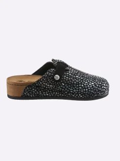Hausschuhe|Mubb Pantoffel schwarz-silberfarben