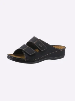Pantoletten|Franken Schuhe Pantolette mit 2 Klettverschlüssen am Rist schwarz