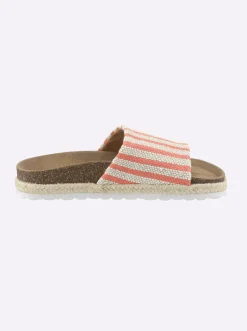 Pantoletten|Bio Time Pantolette mit Details in Bast-Optik terra
