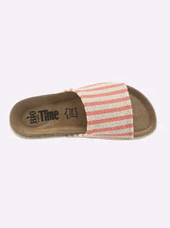 Pantoletten|Bio Time Pantolette mit Details in Bast-Optik terra