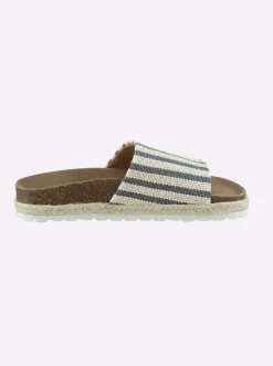 Pantoletten|Bio Time Pantolette mit Details in Bast-Optik marine