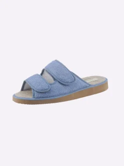 Pantoletten| Pantolette mit doppeltem Klettverschluss mittelblau