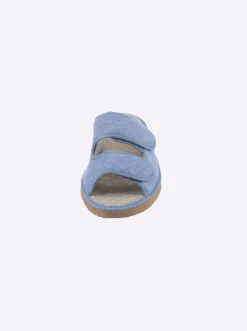 Pantoletten| Pantolette mit doppeltem Klettverschluss mittelblau