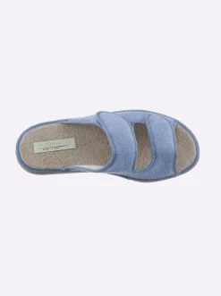 Pantoletten| Pantolette mit doppeltem Klettverschluss mittelblau