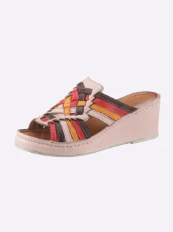 Pantoletten|Gemini Pantolette mit geflochtenem Blatt beige-rot