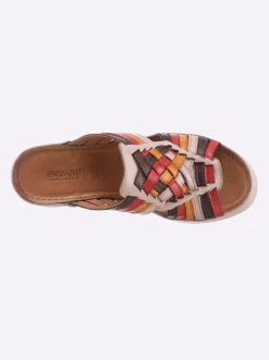 Pantoletten|Gemini Pantolette mit geflochtenem Blatt beige-rot