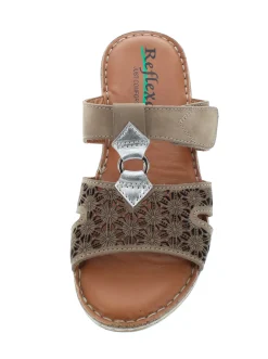 Pantoletten|Reflexan Pantolette mit sommerlicher Perforation braun-silberfarben
